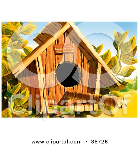 Clipart Illustration of a Wooden Bird House With A Perch Stick Extended From The Front by dero