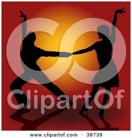 Clipart Illustration of a Sexy Black Silhouetted Latin Dancer Couple Holding Hands And Looking At Each Other by dero