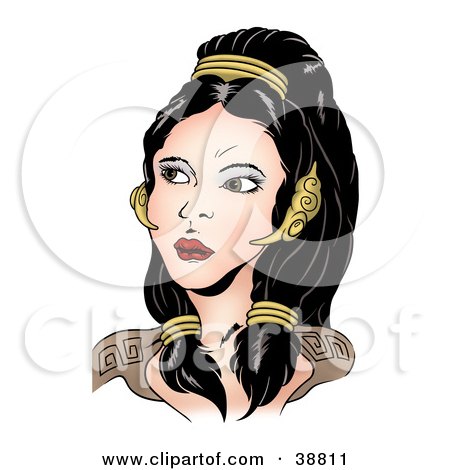 Clipart Illustration of a Beautiful Black Haired Roman Woman Looking Off To The Left by dero
