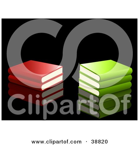 Clipart Illustration of Red And Green School Books Stacked On A Reflective Black Background by elaineitalia