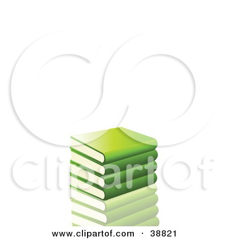 Clipart Illustration of a Stack Of Green Library Books Resting On A Reflective Surface by elaineitalia