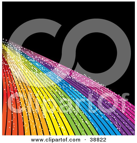 Clipart Illustration of a Sparkling Curving Rainbow On A Black Background by elaineitalia