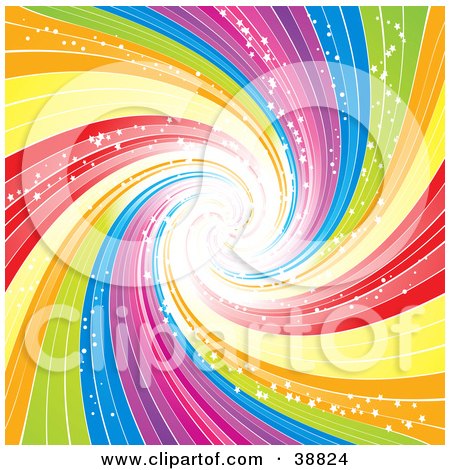 Clipart Illustration of a Swirling Rainbow Vortex Sparking And Spiraling Into The Distance by elaineitalia