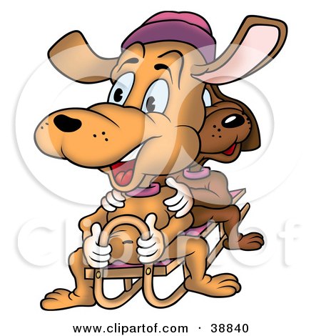 Clipart Illustration of Two Happy Dogs Sitting On A Sled by dero