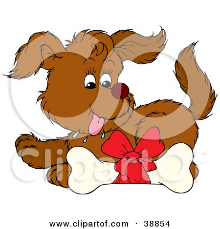 Clipart Illustration of a Happy Puppy Drooling Over A Doggy Bone by Alex Bannykh