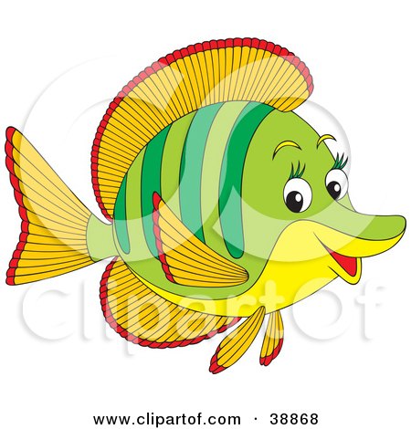 Clipart Illustration of a Friendly Green, Orange, Red And Yellow Fish With Long Eyelashes by Alex Bannykh