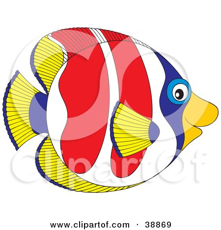 Clipart Illustration of a Friendly Yellow, Blue, White And Red Saltwater Fish In Profile by Alex Bannykh