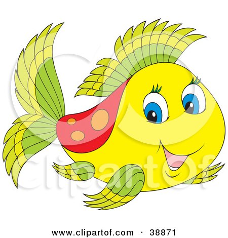 Clipart Illustration of an Adorable Yellow, Green And Red Fish With Blue Eyes by Alex Bannykh