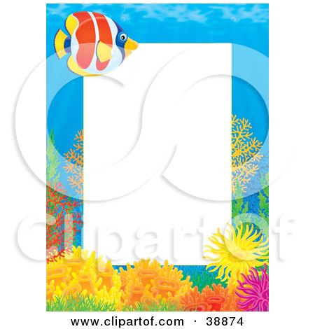 Clipart Illustration of a Tropical Coral Reef Stationery Border With Blue Water And A Fish by Alex Bannykh