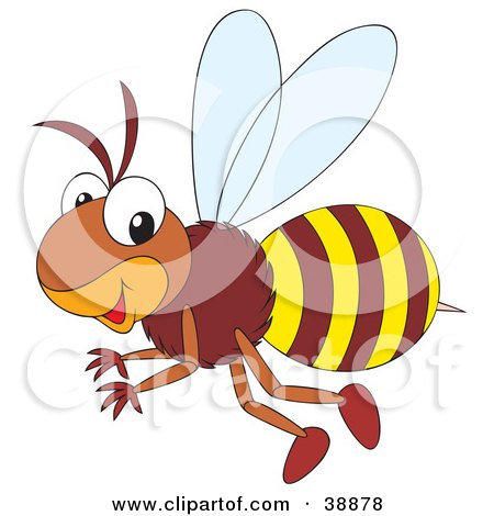 Clipart Illustration of a Friendly Brown And Yellow Bumble Bee Flying Past by Alex Bannykh