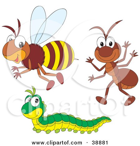 Clipart Illustration of a Friendly Ant, Caterpillar And Bumble Bee by Alex Bannykh