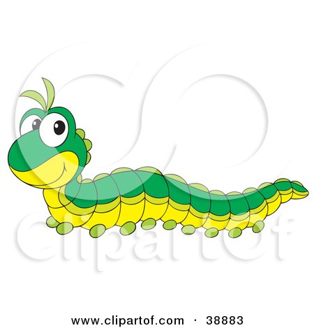Clipart Illustration of a Cute Green Caterpillar With A Yellow Belly by Alex Bannykh
