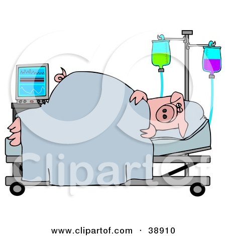 Clipart Illustration of a Sick Pig Resting In A Hospital Bed by djart