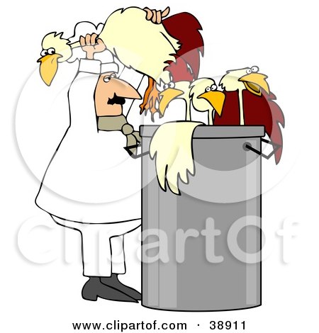 Clipart Illustration of a Chef Stuffing Chickens In A Soup Pot by djart