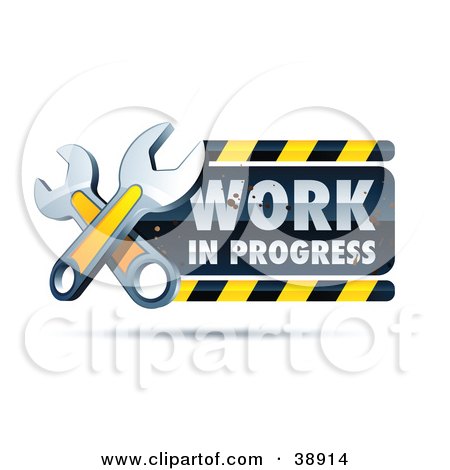 Clipart Illustration of a Work In Progress Construction Sign With Two Yellow Wrenches by beboy