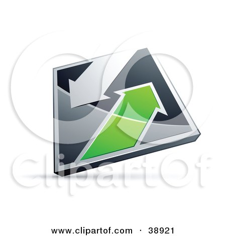 Clipart Illustration of a Pre-Made Logo Of A Chrome And Green Diamond With Arrows by beboy
