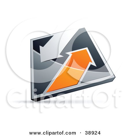 Clipart Illustration of a Pre-Made Logo Of A Chrome And Orange Diamond With Arrows by beboy