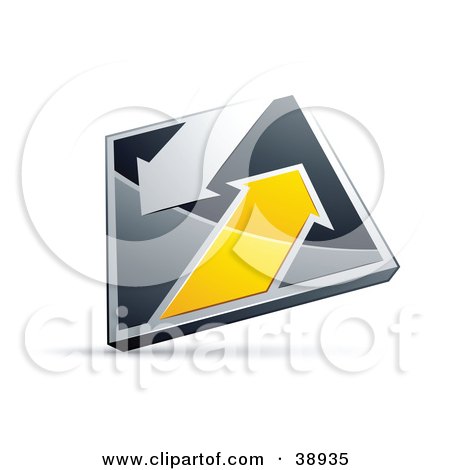 Clipart Illustration of a Pre-Made Logo Of A Chrome And Yellow Diamond With Arrows by beboy