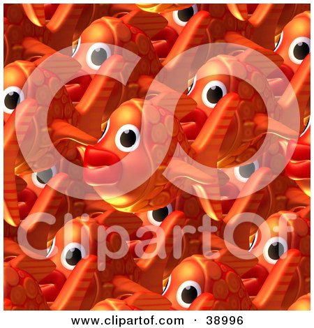 Clipart Illustration of a Background Of Crowded Orange Fish Schooling by Tonis Pan