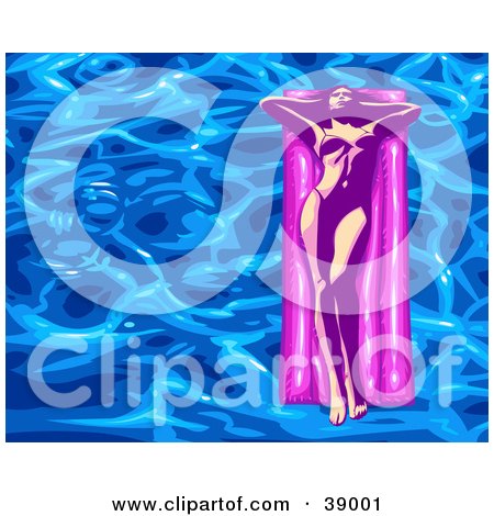 Clipart Illustration of a Beautiful Young Woman In A Bikini, Tanning And Floating On An Air Mattress In A Pool With Rippling Blue Water by Tonis Pan