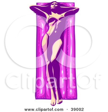 Clipart Illustration of a Sexy Woman In A Bikini, Sun Bathing On A Purple Air Mattress by Tonis Pan