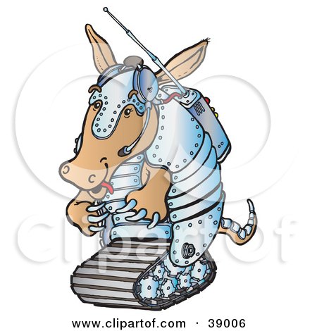 Clipart Illustration of a Robotic Armadillo In Metal Armor And A Transmitter by Snowy