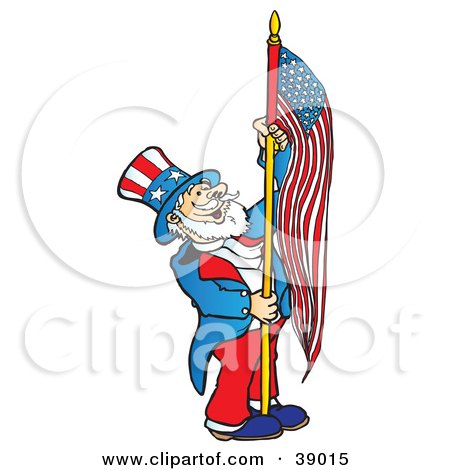 Clipart Illustration of Uncle Sam Carrying An American Flag by Snowy