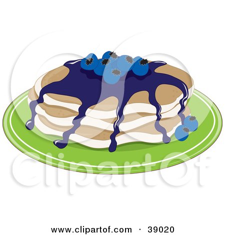 Clipart Illustration of a Short Stack Of Buttermilk Pancakes Topped With Blueberries And Blueberry Syrup by Maria Bell