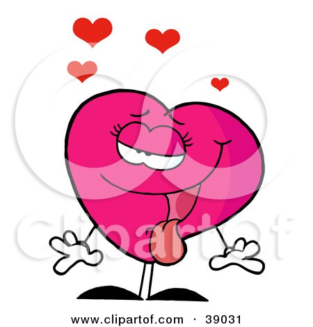 Clipart Illustration of an Infatuated Pink Female Heart With Her Tongue Hanging Out by Hit Toon