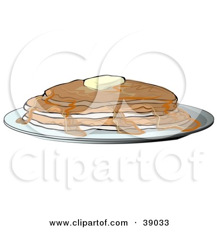 Clipart Illustration of Hot, Buttery Pancakes Served With Maple Syrup by djart