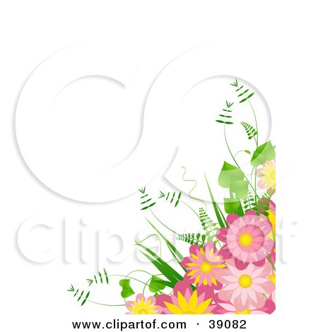 Clipart Illustration of a Yellow And Pink Daisy Bouquet With Ferns by elaineitalia