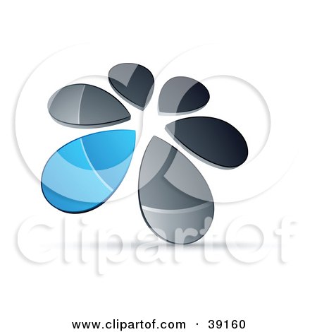 Clipart Illustration of a Circle Of Chrome And Blue Droplets Forming A Windmill by beboy