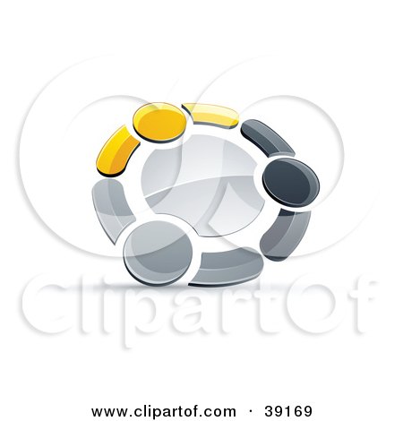 Clipart Illustration of a Pre-Made Logo Of A Circle Of Three Yellow, Gray And Black People Holding Hands by beboy
