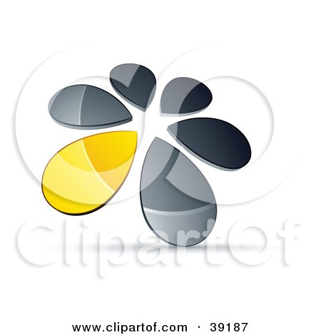 Clipart Illustration of a Circle Of Chrome And Yellow Droplets Forming A Windmill by beboy
