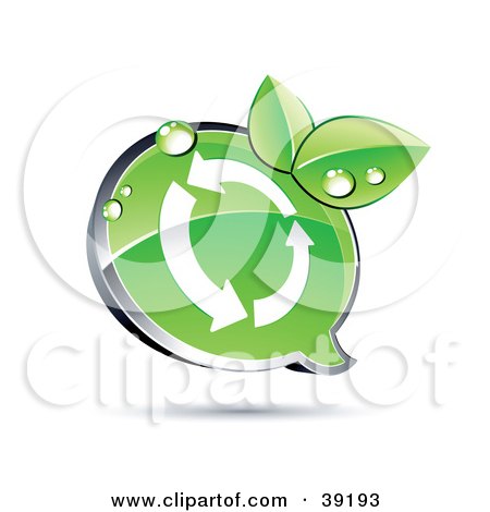 Clipart Illustration of a Shiny Green Recycle Chat Window With Organic Dewy Leaves by beboy