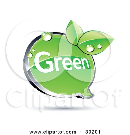 Clipart Illustration of a Shiny Green Chat Window With Organic Dewy Leaves by beboy