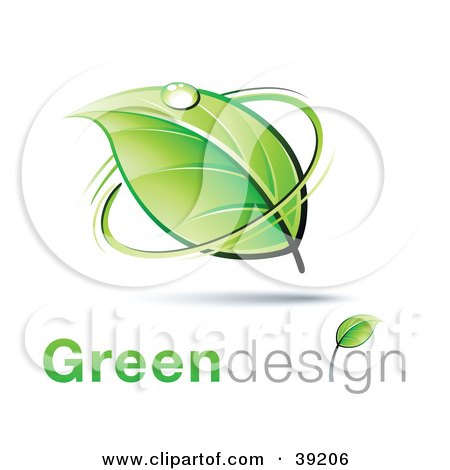Clipart Illustration of a Dewy Green Leaf Circled By Green With Greendesign Text by beboy