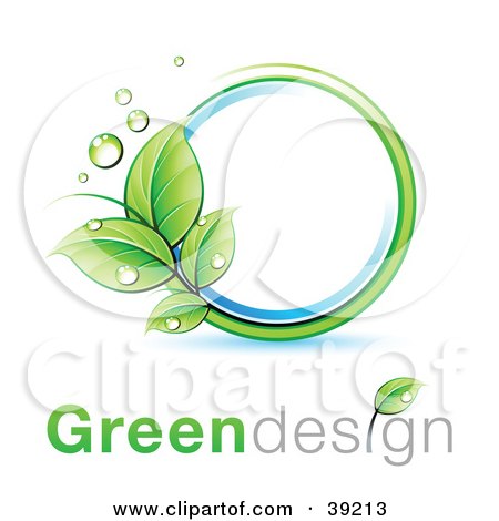 Clipart Illustration of a Dewy Green Vine With Dew Drops, Creating A Circle With Blue Aroudn White, With Greendesign Text by beboy