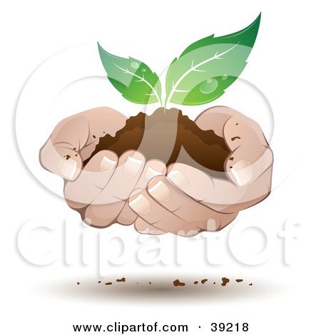 Clipart Illustration of a Person Supporting A Seedling Plant In Dirt In Their Hands by beboy