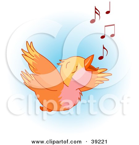Clipart Illustration of a Joyful Orange Bird Flying And Whistling A Tune by Pushkin