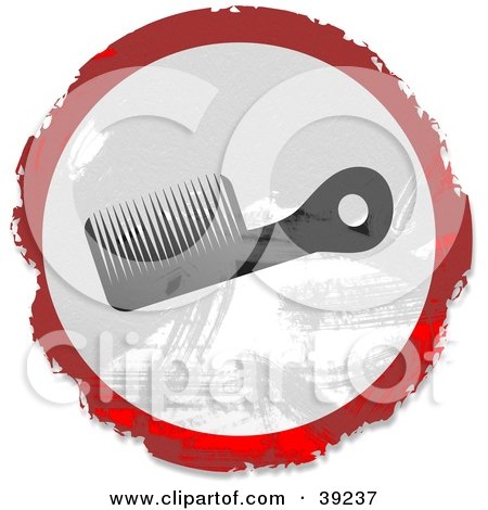 Clipart Illustration of a Grungy Red, White And Black Circular Comb Sign by Prawny