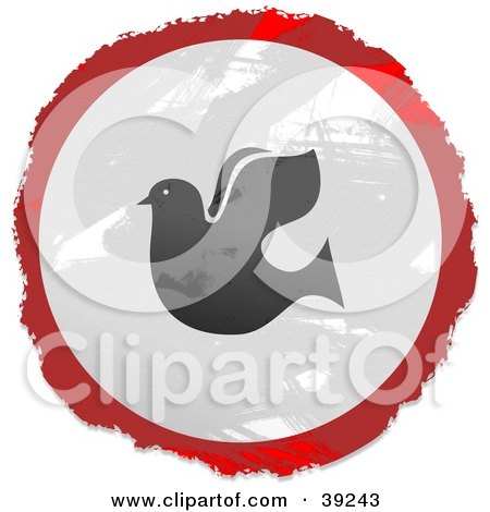 Clipart Illustration of a Grungy Red, White And Black Circular Dove Sign by Prawny
