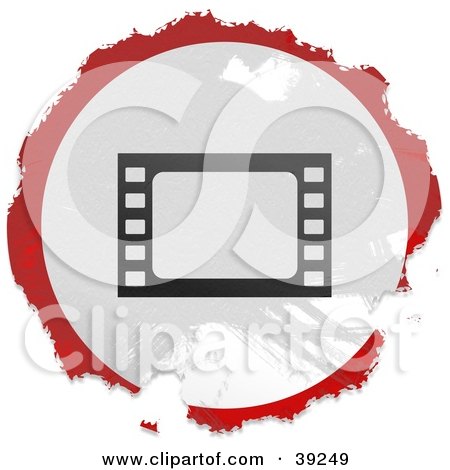 Clipart Illustration of a Grungy Red, White And Black Circular Film Sign by Prawny