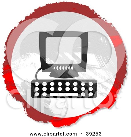Clipart Illustration of a Grungy Red, White And Black Circular Computer Sign by Prawny