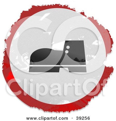Clipart Illustration of a Grungy Red, White And Black Circular Boot Sign by Prawny