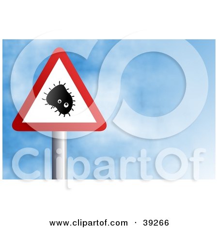 Clipart Illustration of a Red And White Triangular Bacteria Sign Against A Blue Sky With Clouds by Prawny