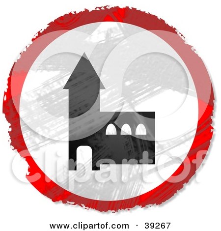 Clipart Illustration of a Grungy Red, White And Black Circular Church Sign by Prawny