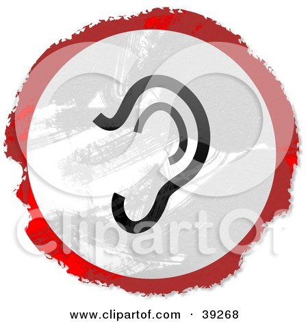 Clipart Illustration of a Grungy Red, White And Black Circular Ear Sign by Prawny