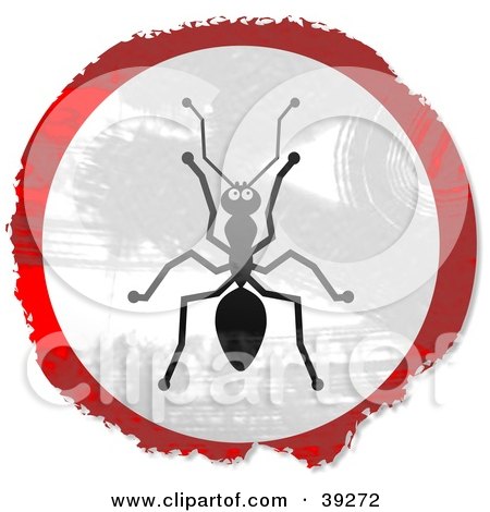 Clipart Illustration of a Grungy Red, White And Black Circular Ant Sign by Prawny