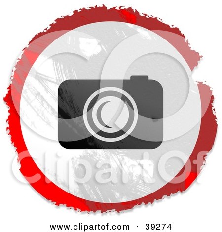 Clipart Illustration of a Grungy Red, White And Black Circular Camera Sign by Prawny